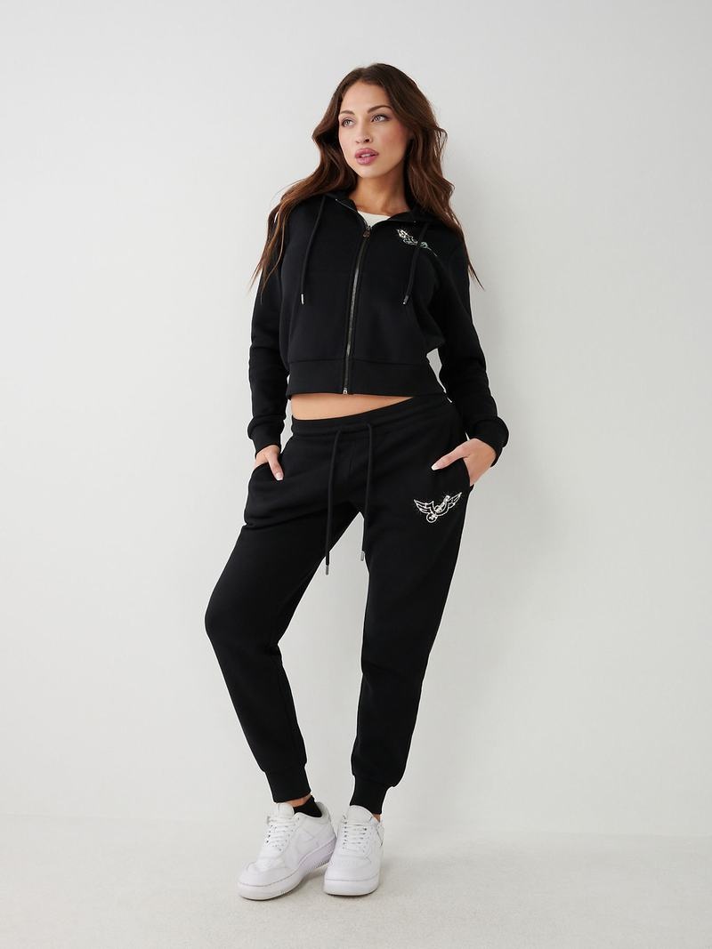 True Religion Crystal Logo Jogginghose Damen Schwarz | 46590IJHO