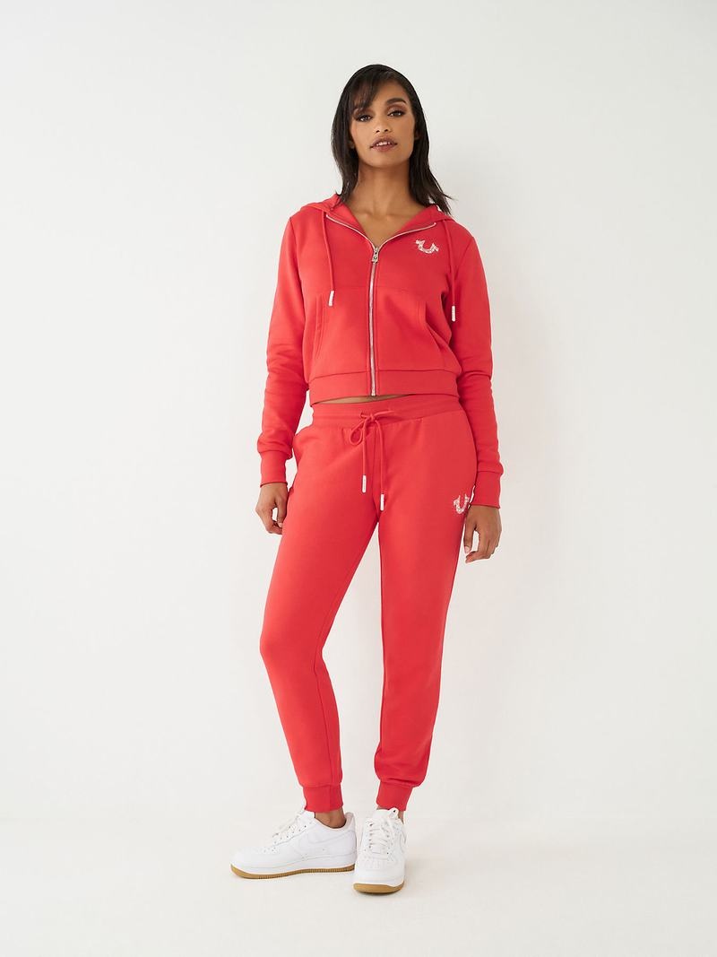 True Religion Crystal Logo Jogginghose Damen Rot | 45673SBUF