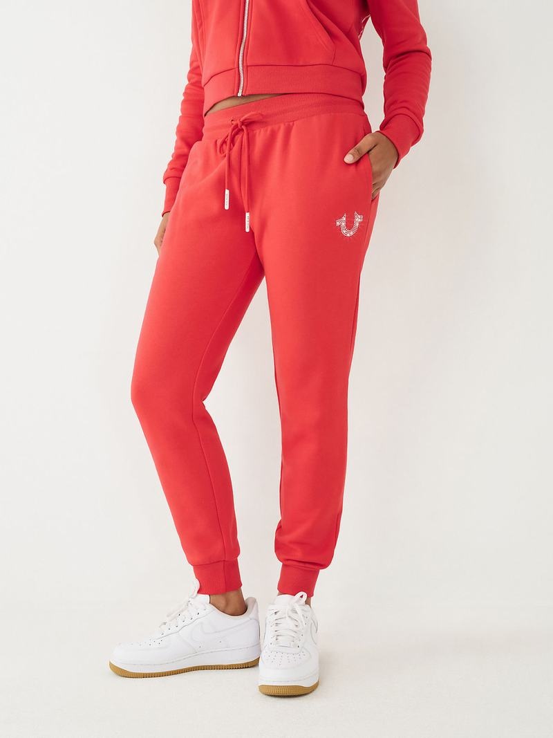 True Religion Crystal Logo Jogginghose Damen Rot | 45673SBUF