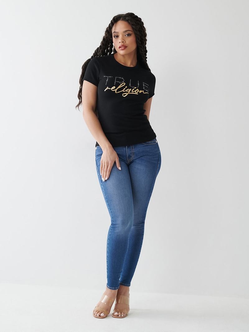 True Religion Crystal Logo T-Shirts Damen Schwarz | 29865AHRX