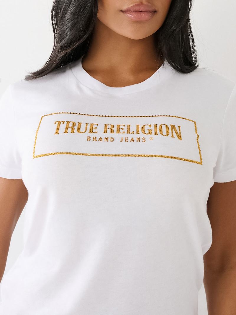 True Religion Crystal Logo T-Shirts Damen Weiß | 68351KVOP