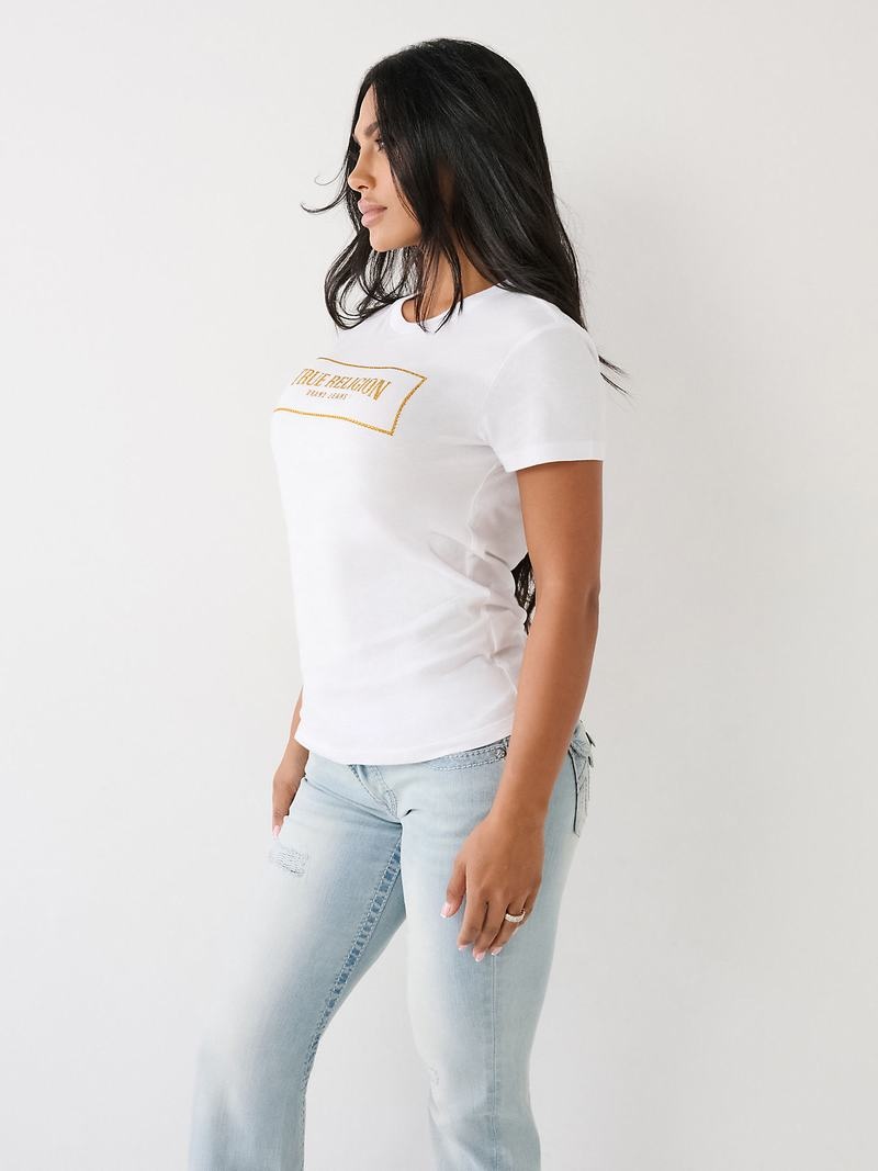 True Religion Crystal Logo T-Shirts Damen Weiß | 68351KVOP