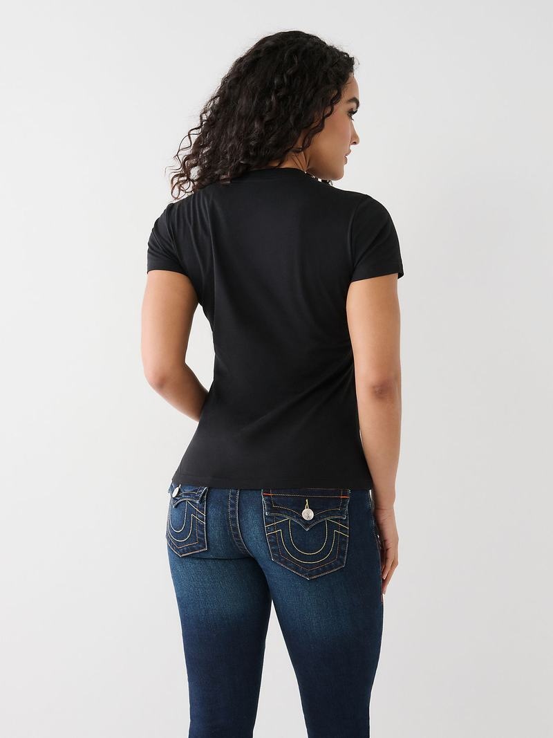 True Religion Crystal Logo T-Shirts Damen Schwarz | 19674WGYD