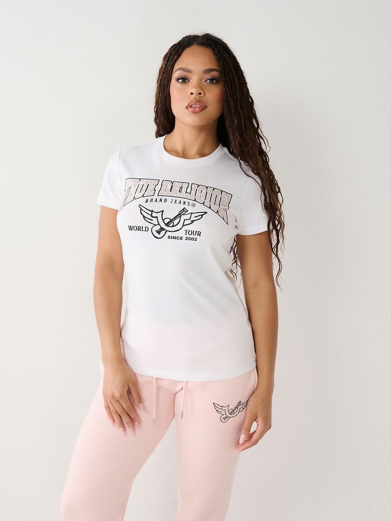 True Religion Crystal Logo T-Shirts Damen Weiß | 13764ELWU