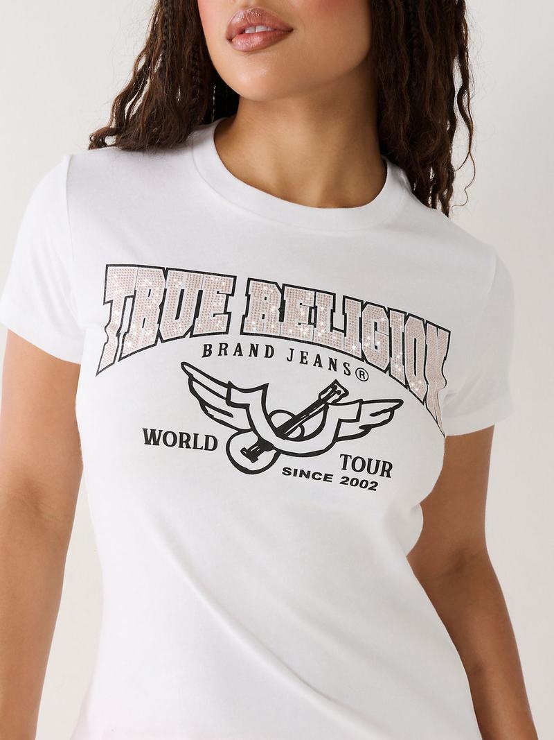 True Religion Crystal Logo T-Shirts Damen Weiß | 13764ELWU