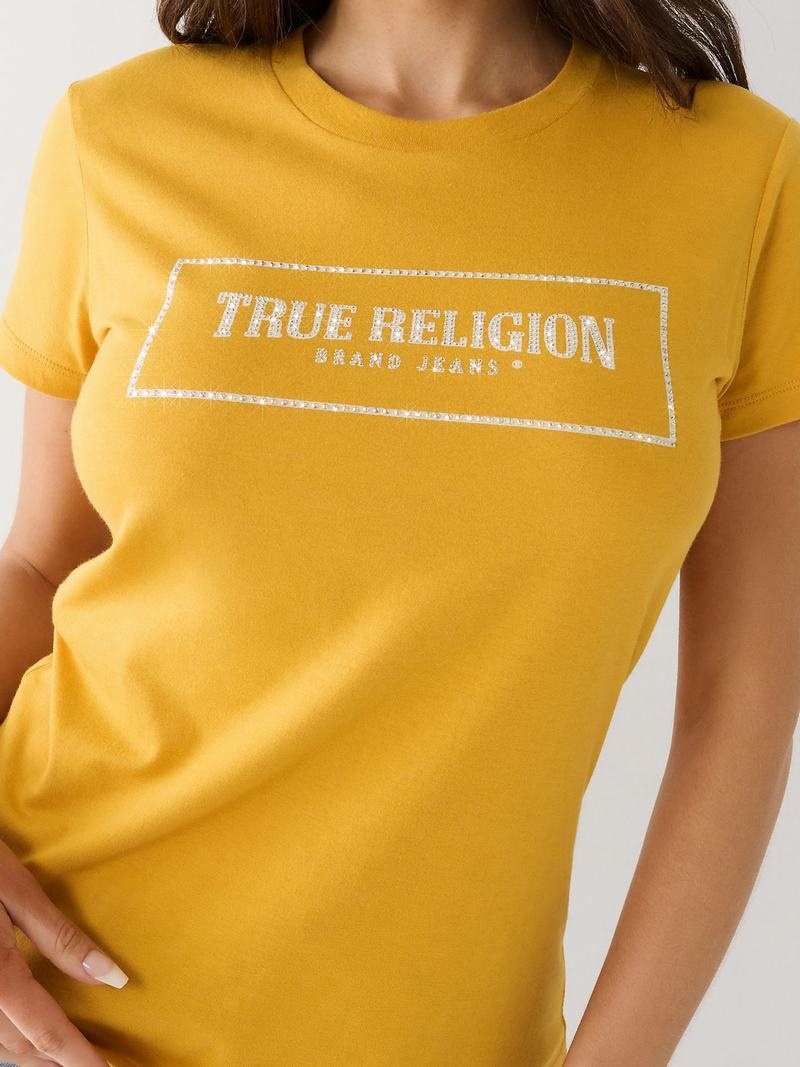 True Religion Crystal Logo T-Shirts Damen Gelb | 23014CUFX