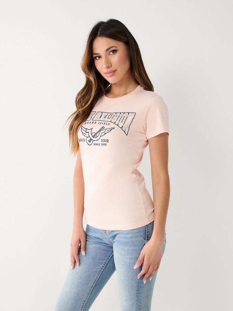 True Religion Crystal Logo T-Shirts Damen Rosa | 32659ILRW