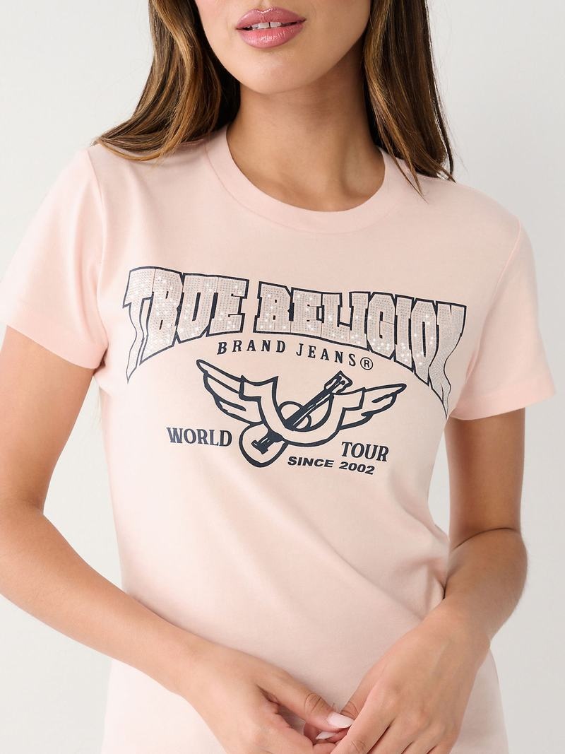 True Religion Crystal Logo T-Shirts Damen Rosa | 32659ILRW