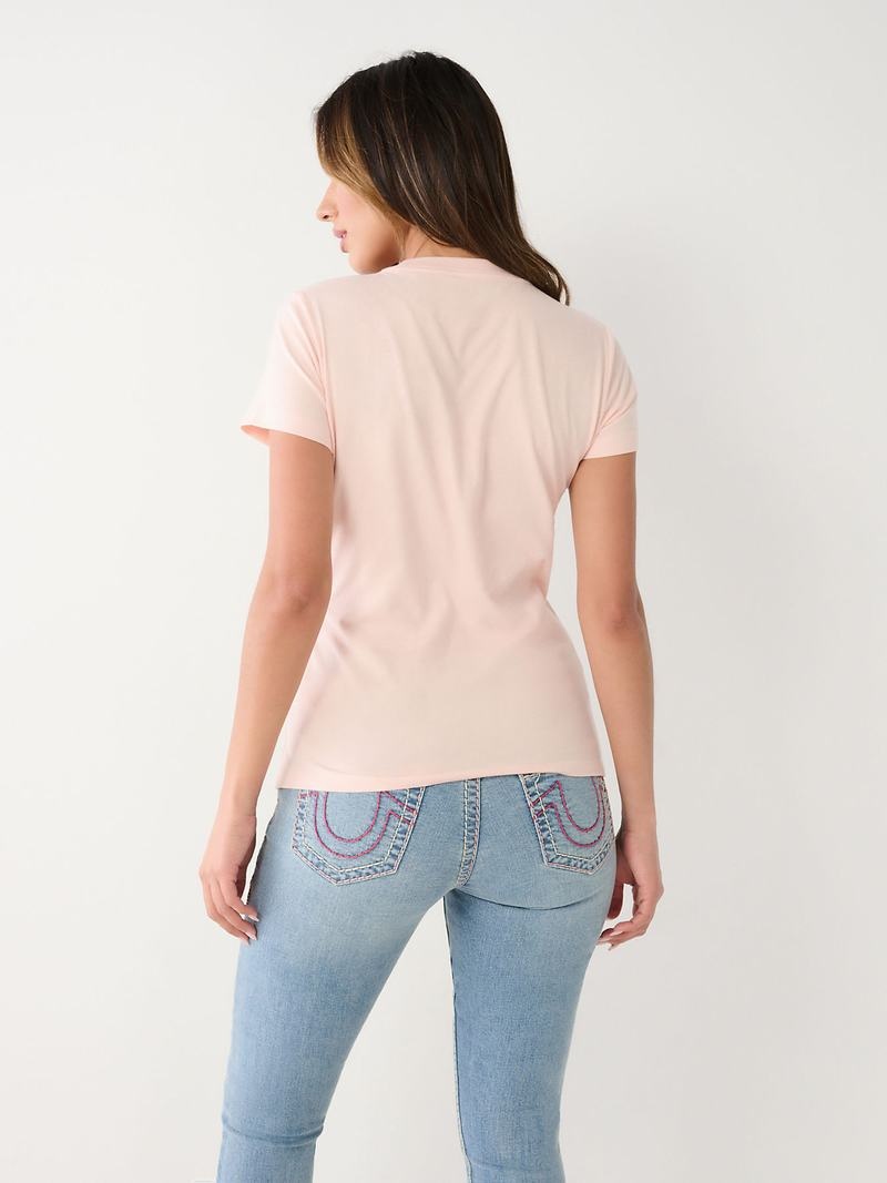 True Religion Crystal Logo T-Shirts Damen Rosa | 32659ILRW