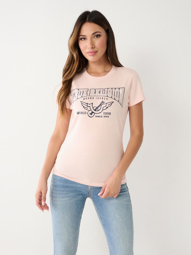 True Religion Crystal Logo T-Shirts Damen Rosa | 32659ILRW