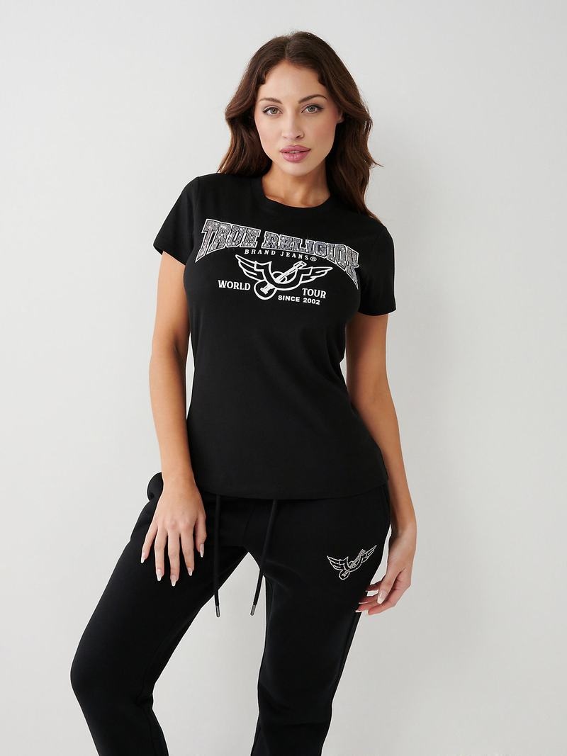 True Religion Crystal Logo T-Shirts Damen Schwarz | 63201OFTC