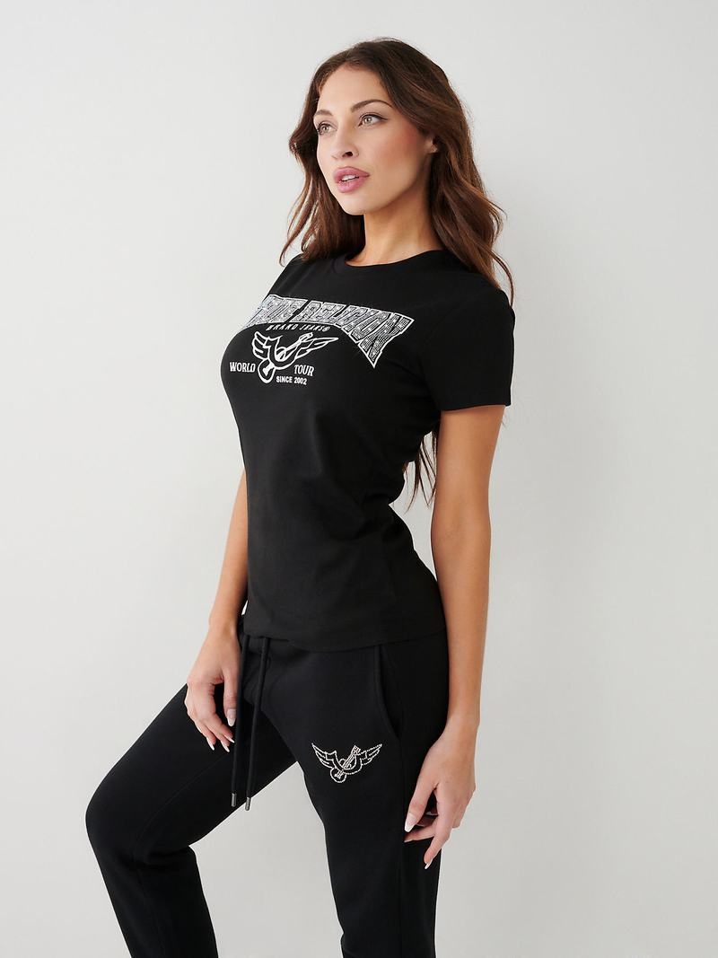 True Religion Crystal Logo T-Shirts Damen Schwarz | 63201OFTC