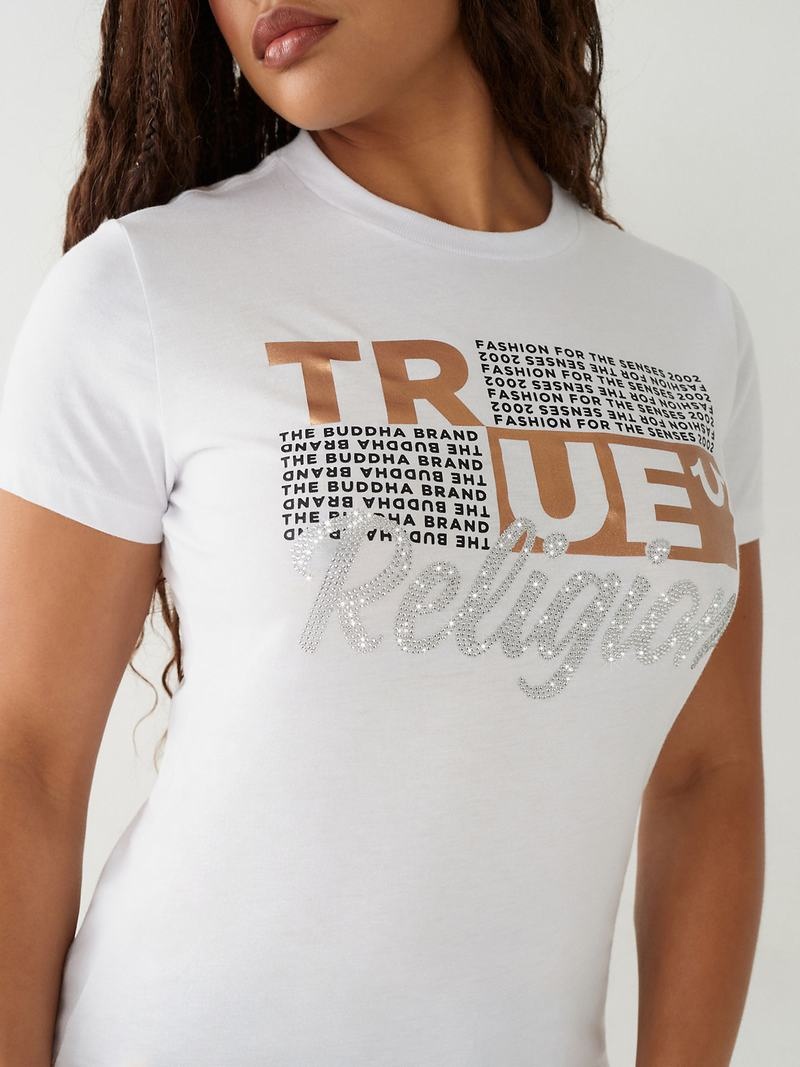 True Religion Crystal Logo T-Shirts Damen Weiß | 56714WTLP