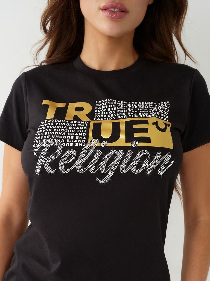 True Religion Crystal Logo T-Shirts Damen Schwarz | 28156SITH