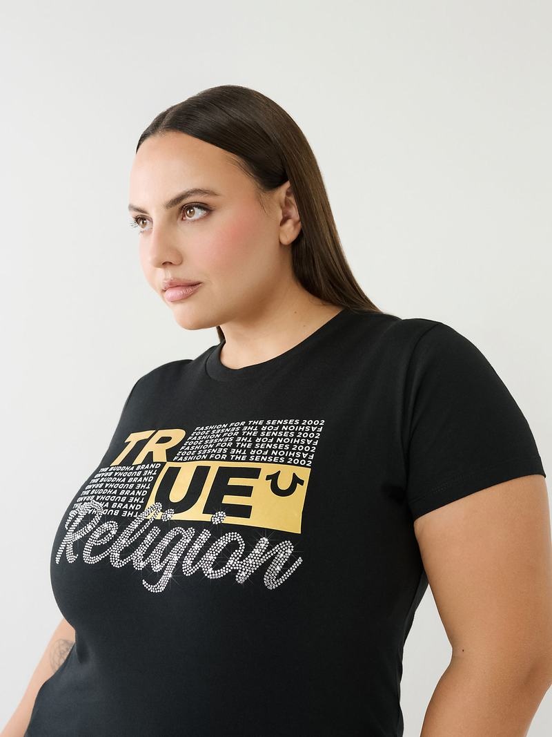 True Religion Crystal Logo T-Shirts Damen Schwarz | 28156SITH