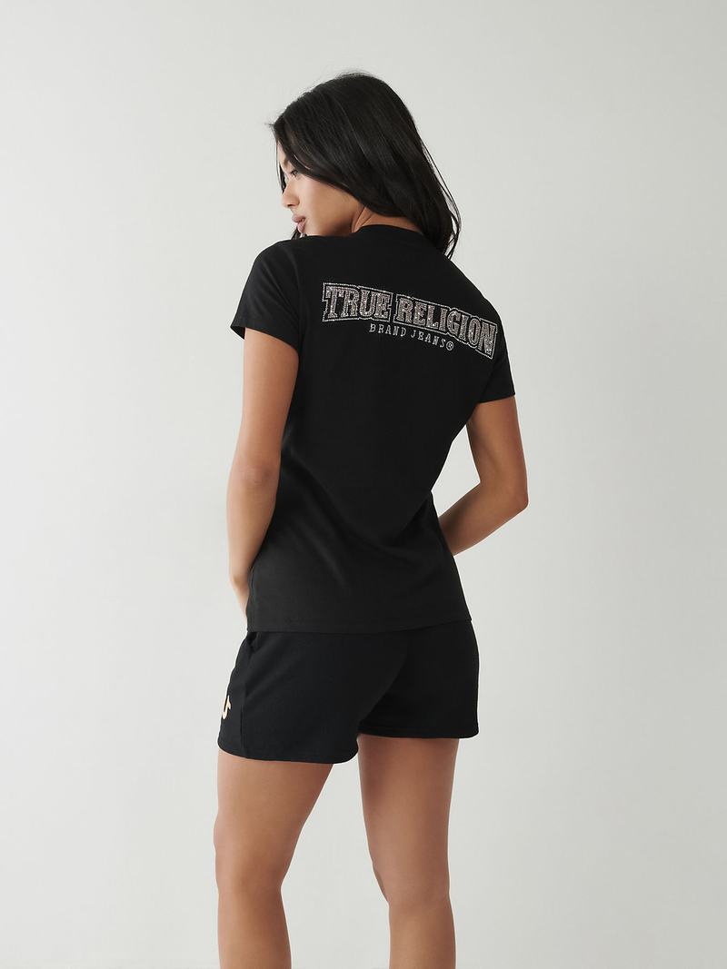 True Religion Crystal Logo T-Shirts Damen Schwarz | 61835EWNS