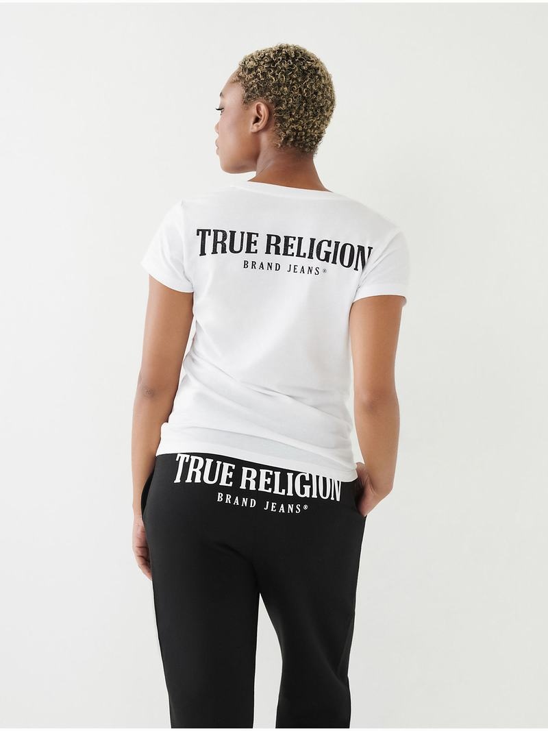 True Religion Crystal Logo V T-Shirts Damen Weiß | 36805GTJE