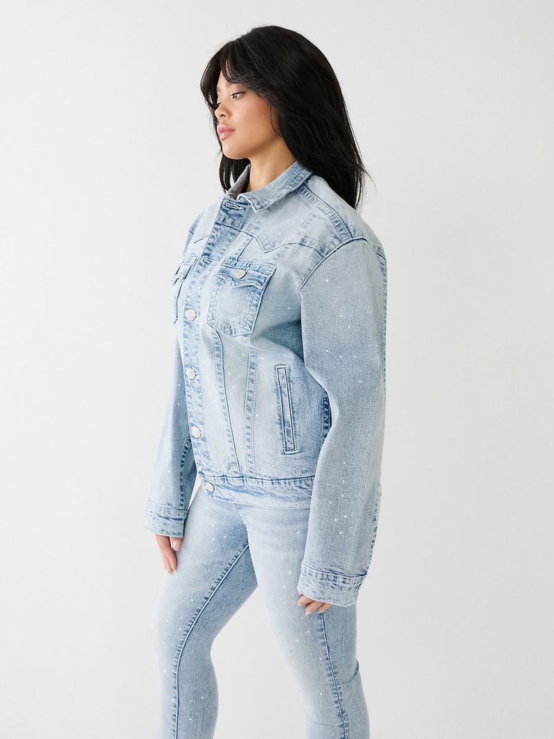 True Religion Crystal Oversized Jimmy Jacke Damen Waschen Blau | 58361LGZX