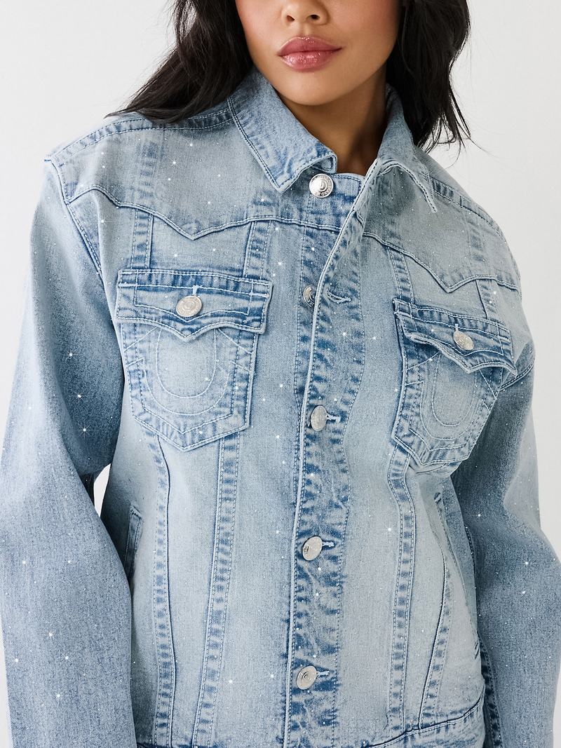 True Religion Crystal Oversized Jimmy Jacke Damen Waschen Blau | 58361LGZX