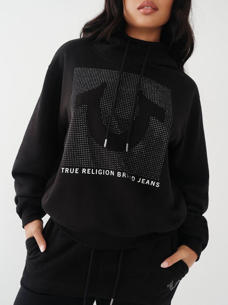 True Religion Crystal Relaxed Hoodie Damen Schwarz | 96120VFYO