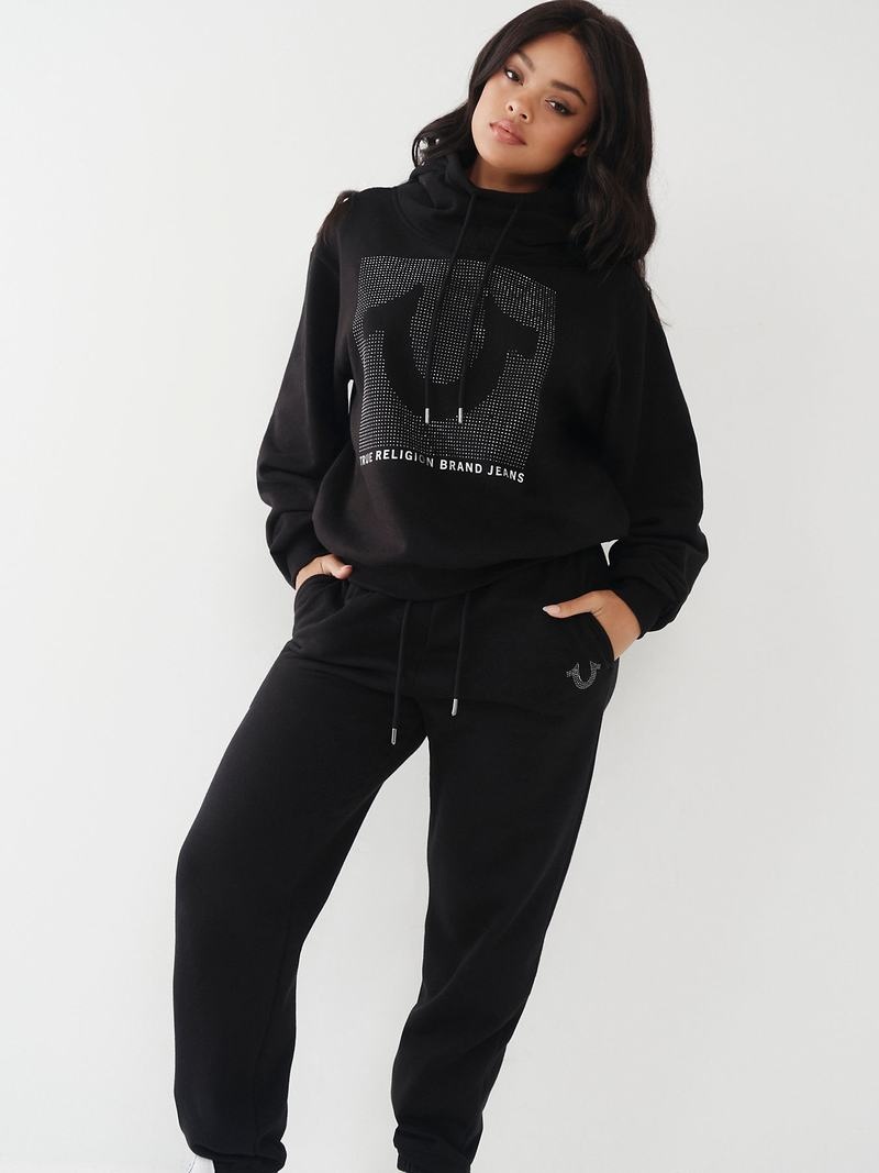 True Religion Crystal Relaxed Hoodie Damen Schwarz | 96120VFYO