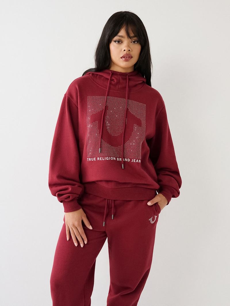 True Religion Crystal Relaxed Hoodie Damen Fuchsie | 37206NKXA