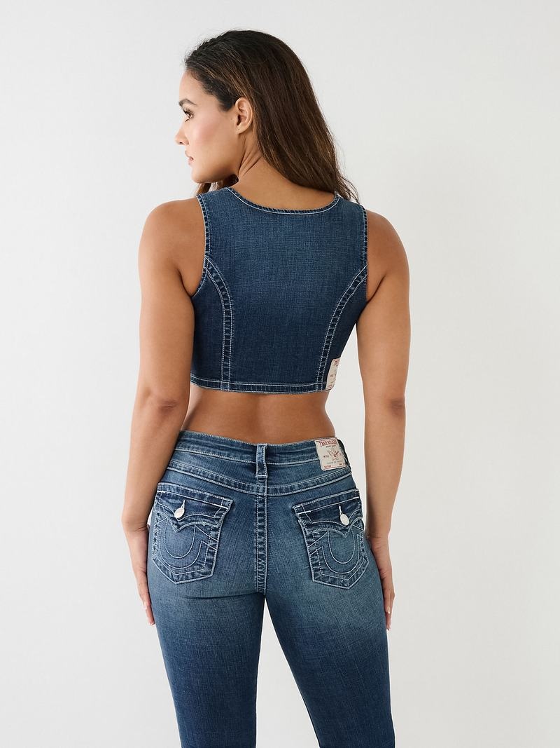 True Religion Crystal Spitze Up Denim Sport BH Damen Weiß | 87953QPCK