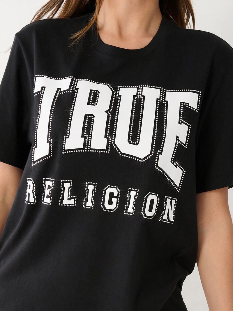 True Religion Crystal True Relaxed T-Shirts Damen Schwarz | 34896VLOQ