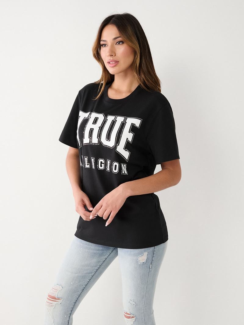 True Religion Crystal True Relaxed T-Shirts Damen Schwarz | 34896VLOQ