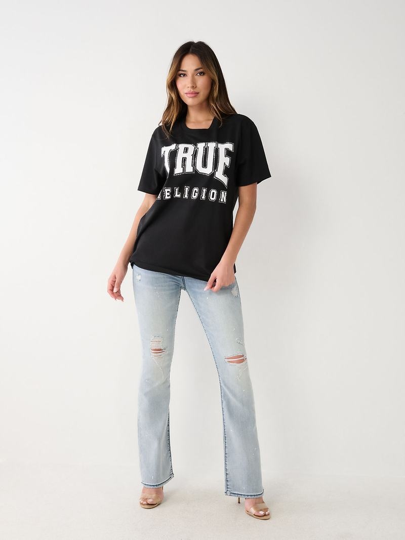 True Religion Crystal True Relaxed T-Shirts Damen Schwarz | 34896VLOQ