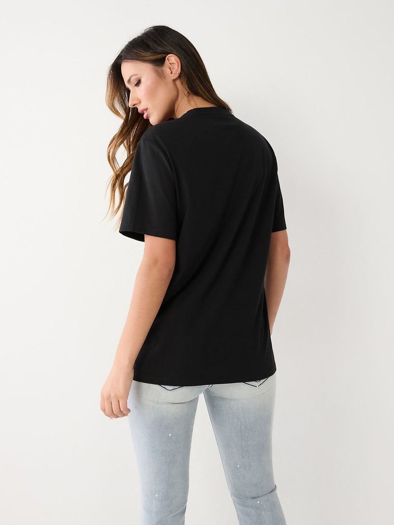 True Religion Crystal True Relaxed T-Shirts Damen Schwarz | 34896VLOQ