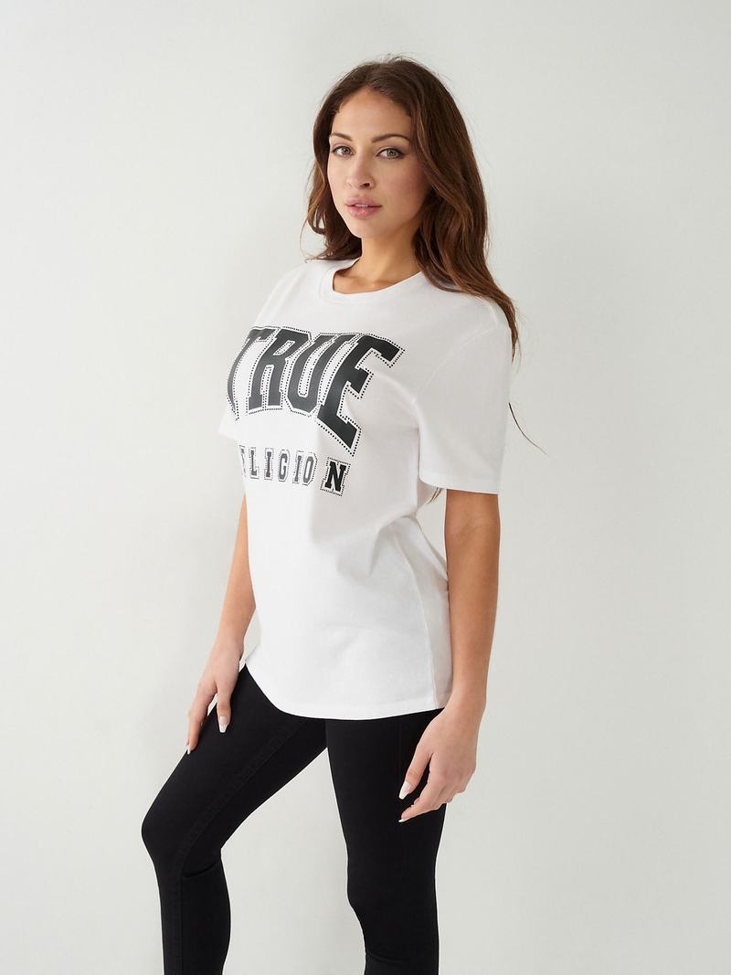 True Religion Crystal True Relaxed T-Shirts Damen Weiß | 52613IYBL