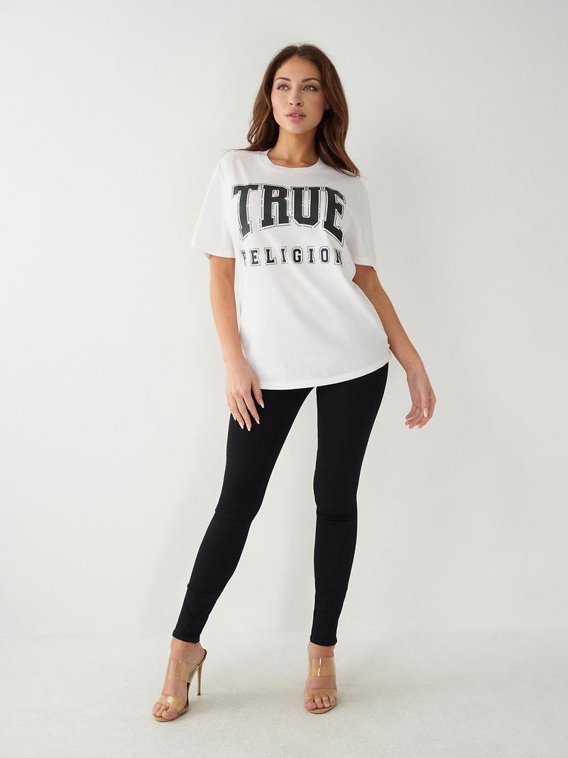 True Religion Crystal True Relaxed T-Shirts Damen Weiß | 52613IYBL