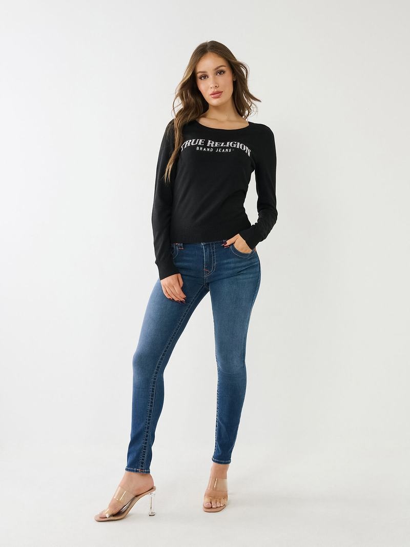 True Religion Crystal True Religion Logo Pullover Damen Schwarz | 47820JEZC