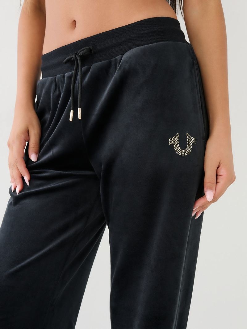 True Religion Crystal Velour Logo Jogginghose Damen Schwarz | 39405XZLR