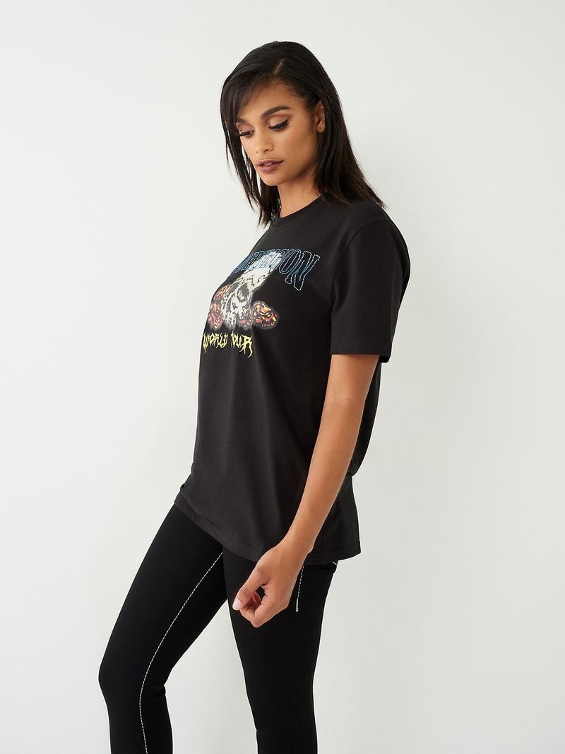 True Religion Crystal World Tour Relaxed T-Shirts Damen Schwarz | 42170JDRO