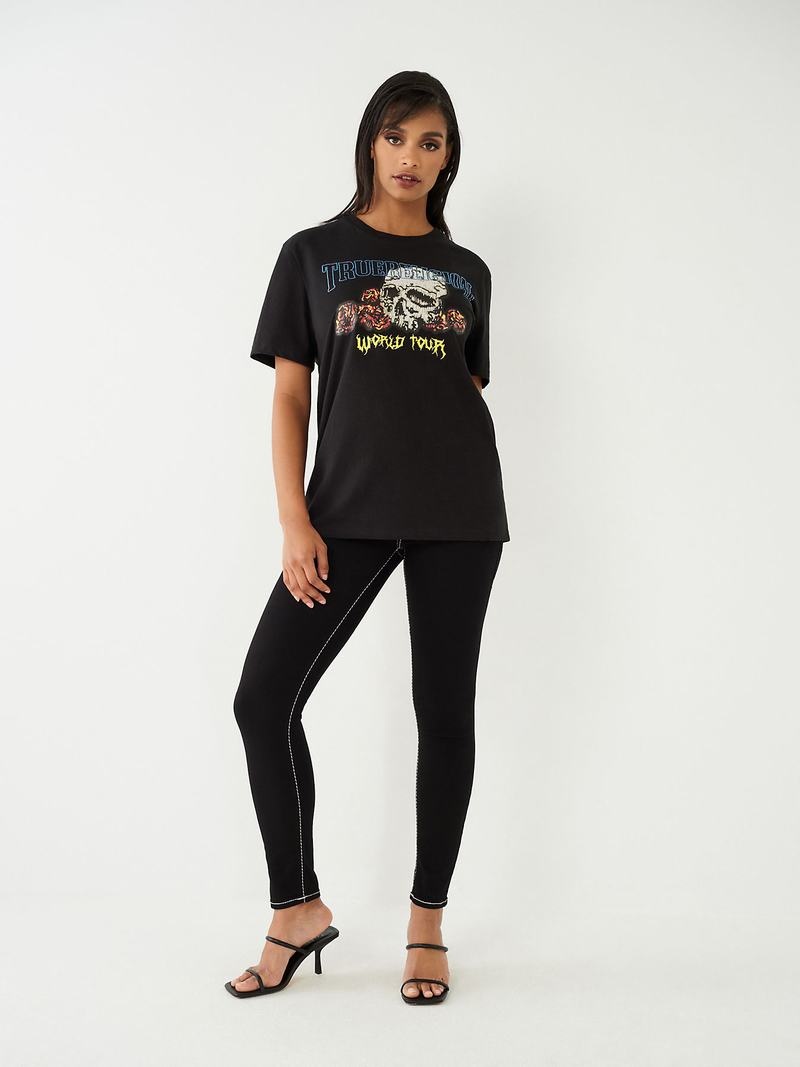 True Religion Crystal World Tour Relaxed T-Shirts Damen Schwarz | 42170JDRO