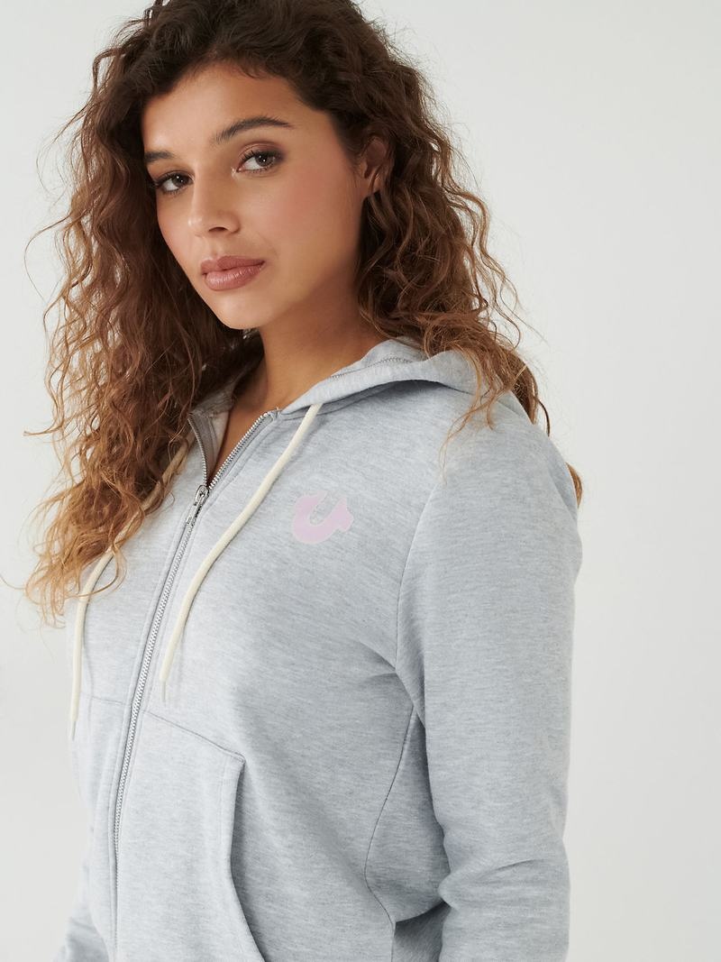 True Religion Crystal Zip Hoodie Damen Grau | 52947XRSF