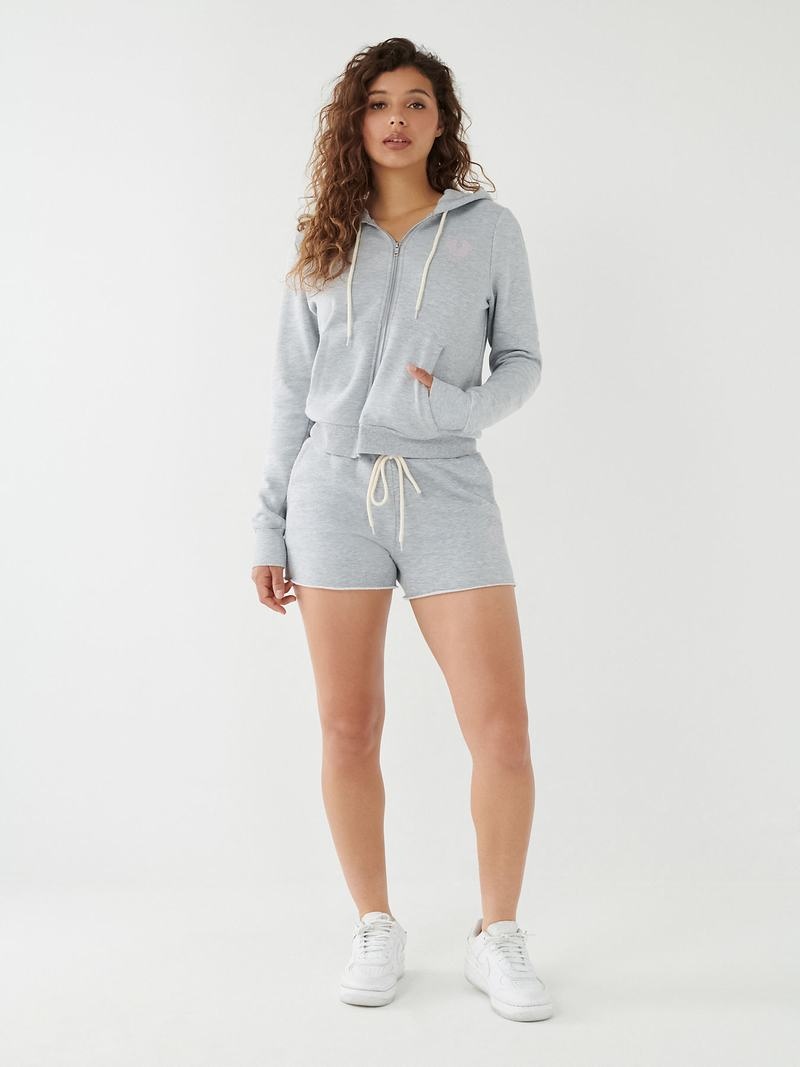 True Religion Crystal Zip Hoodie Damen Grau | 52947XRSF