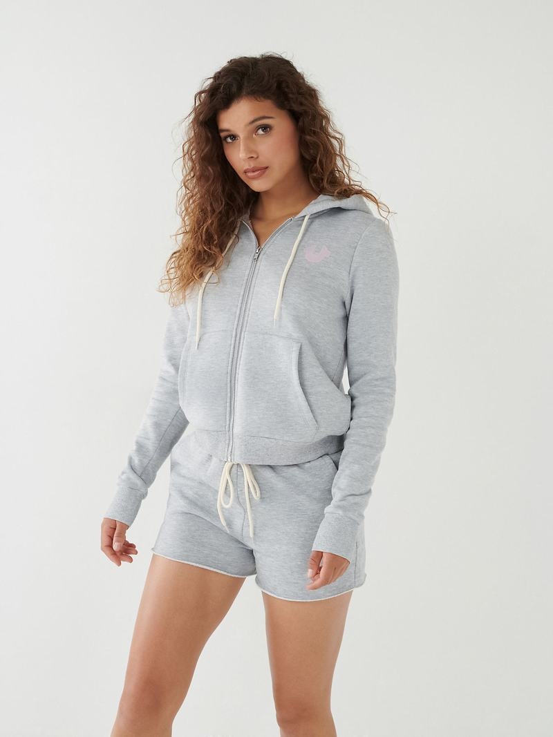 True Religion Crystal Zip Hoodie Damen Grau | 52947XRSF