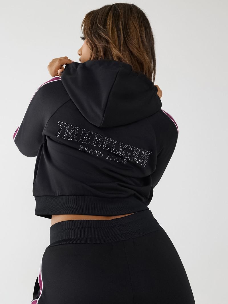 True Religion Crystal Zip Hoodie Damen Schwarz | 27809ULVJ