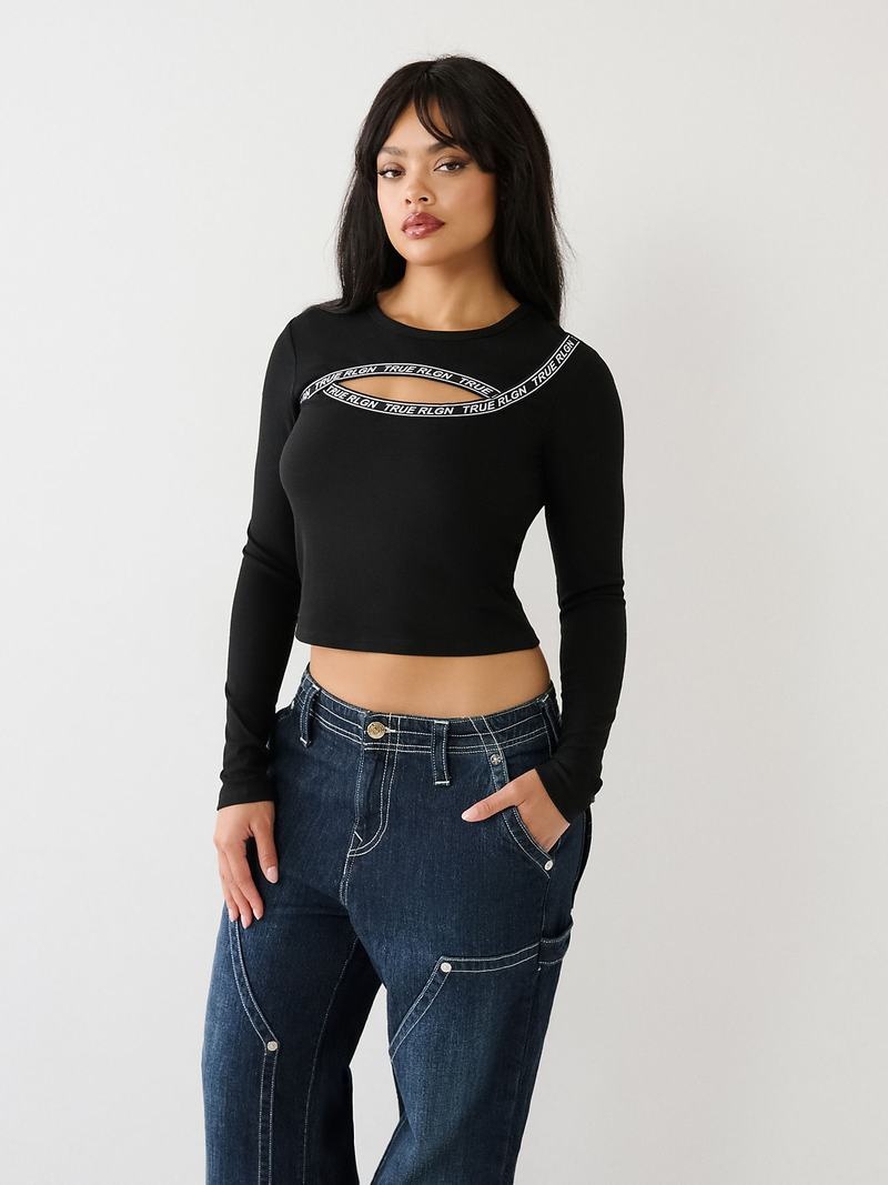 True Religion Cut Out Logo Oberteile Damen Schwarz | 12390MGZX