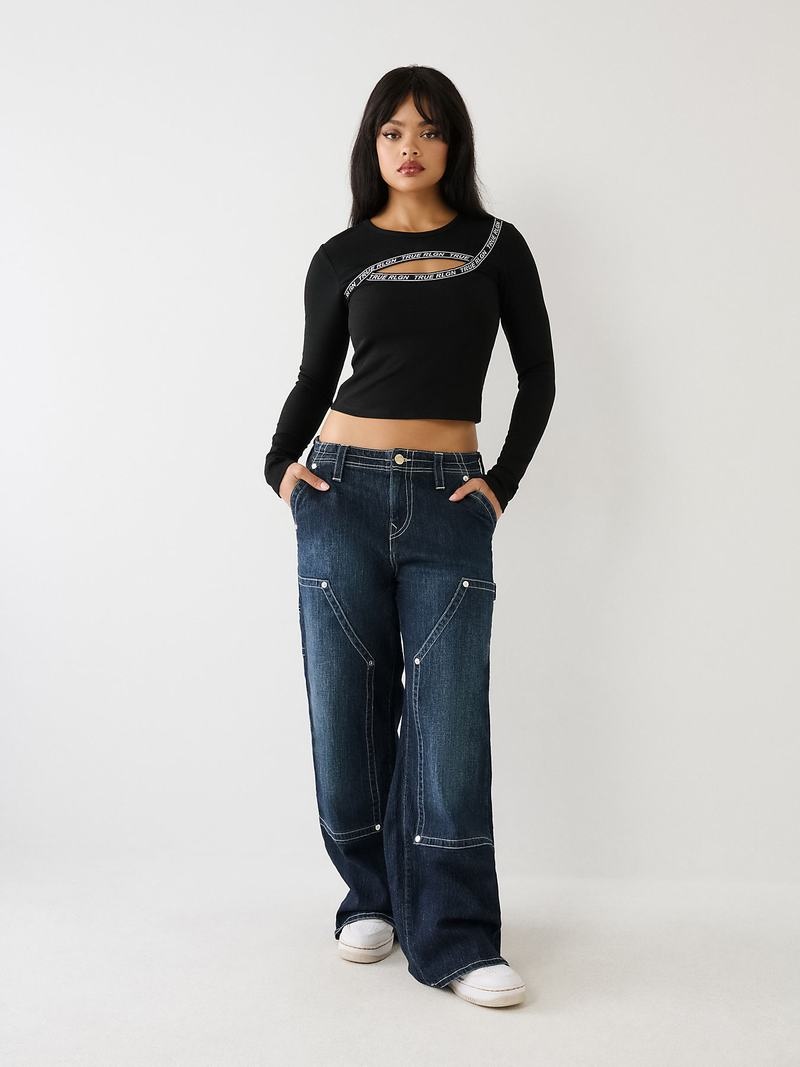 True Religion Cut Out Logo Oberteile Damen Schwarz | 12390MGZX