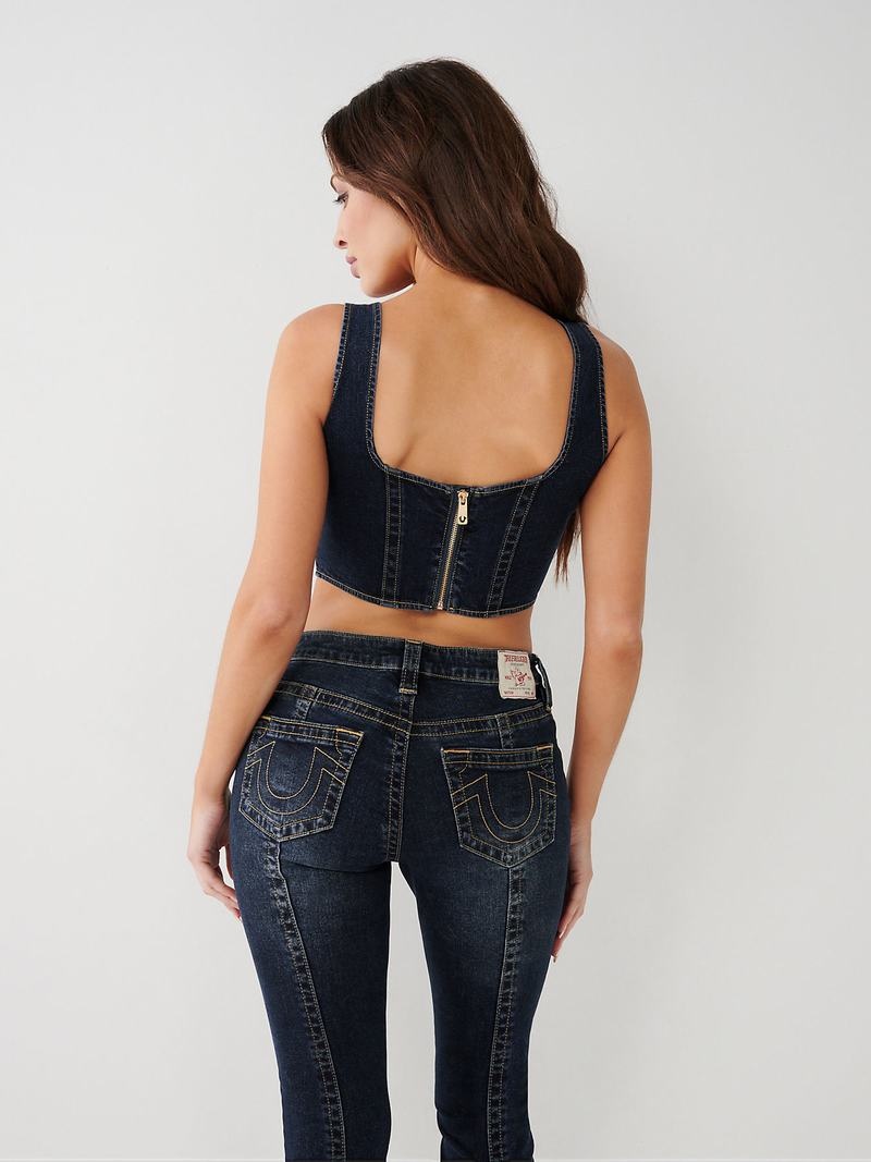 True Religion Denim Corset Oberteile Damen Navy | 48079DFPQ