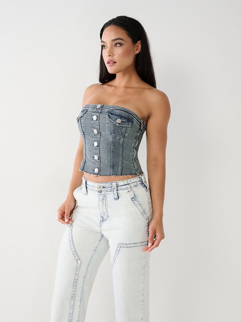 True Religion Denim Tube Oberteile Damen Waschen | 82513ESXQ