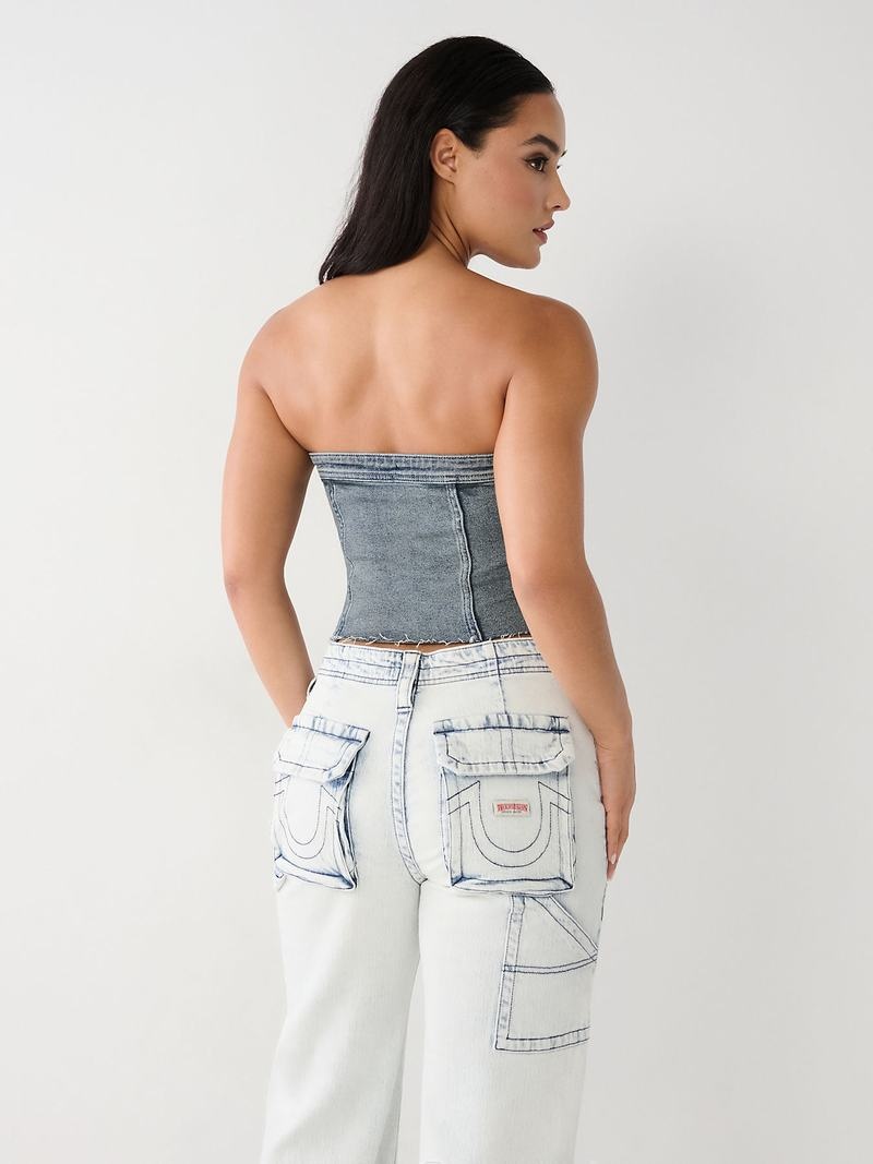 True Religion Denim Tube Oberteile Damen Waschen | 82513ESXQ