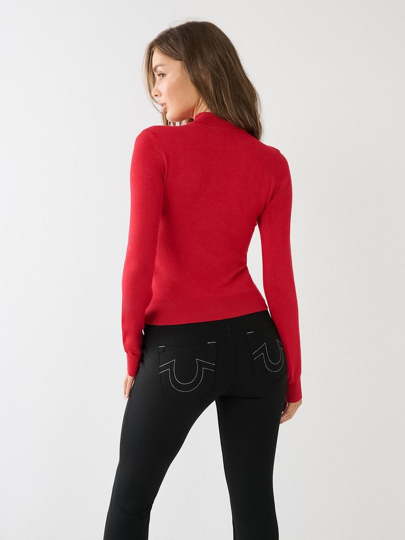 True Religion Embroidered Horseshoe Mock Neck Pullover Damen Rot | 92610DIBX