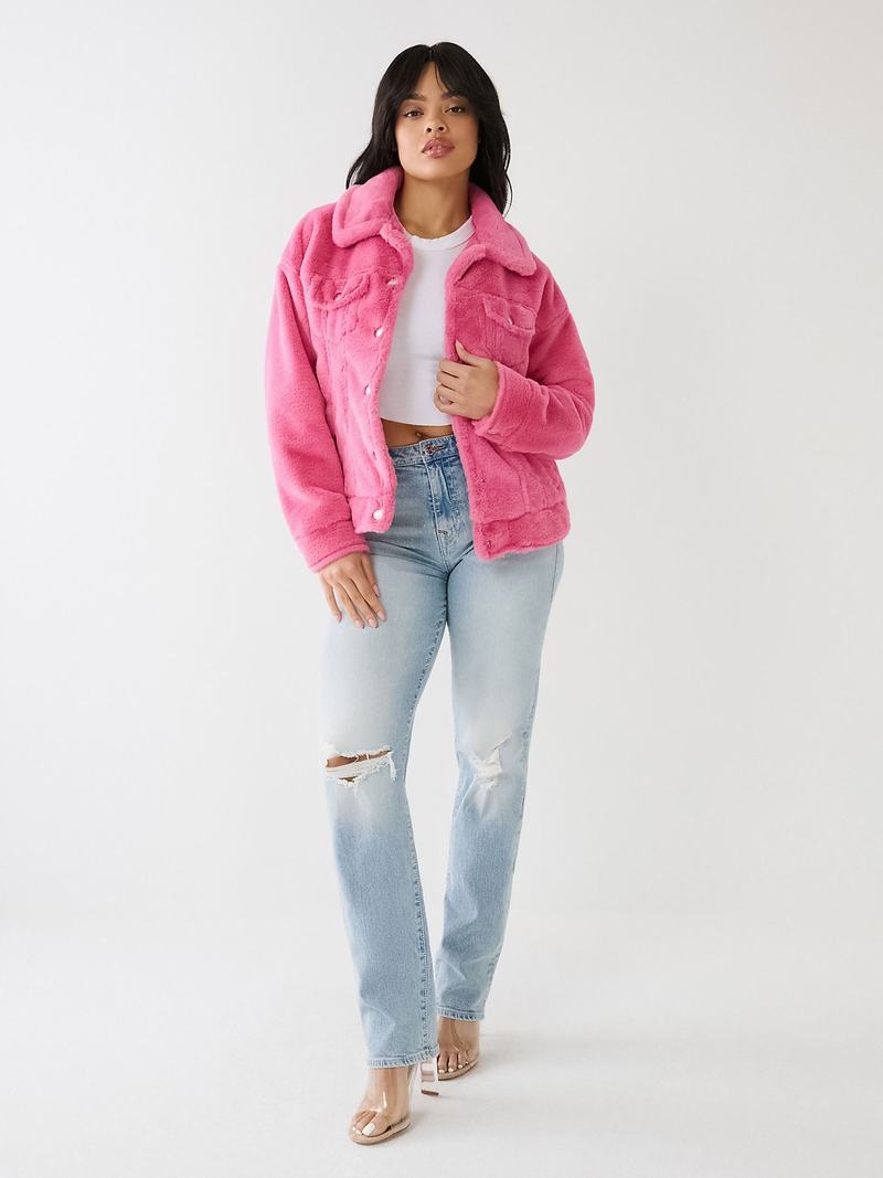 True Religion Faux Fur Trucker Jacke Damen Rosa | 29601SHCZ