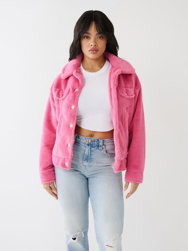 True Religion Faux Fur Trucker Jacke Damen Rosa | 29601SHCZ