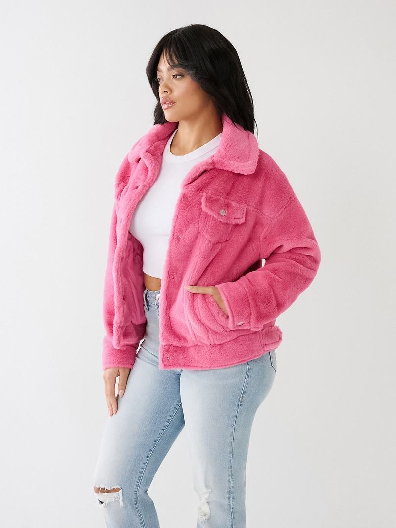 True Religion Faux Fur Trucker Jacke Damen Rosa | 29601SHCZ